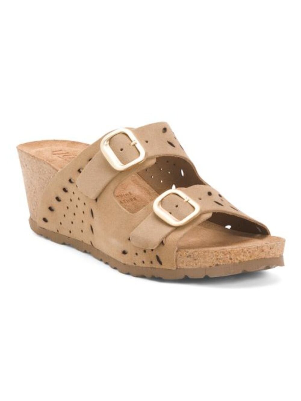 YOKONO Made In Spain Suede Two Band Wedge Sandals With Buckles